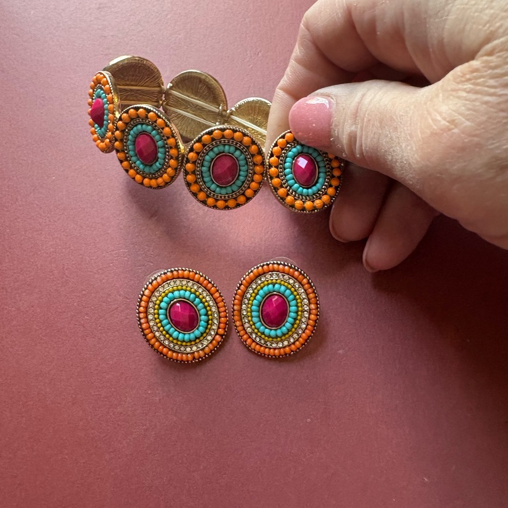 Colorful Beaded Bracelet and Earring Set